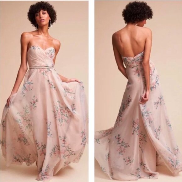 Jenny Yoo Adeline Floral Strapless Maxi Dress Gown Bridesmaid Party Size 8 Women - Picture 1 of 14